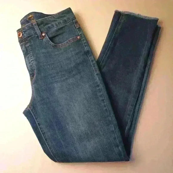 Seven7 Jeans Denim Size 8 High Rise Straight Leg Medium Wash Raw Edge Hem - Picture 1 of 11